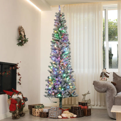 7.5ft Prelit Flocked Artificial Christmas Tree, Remote, Dual Color LEDs, 519 Tips, Dual Color Pre Lit Christmas Trees at Gallery Canada