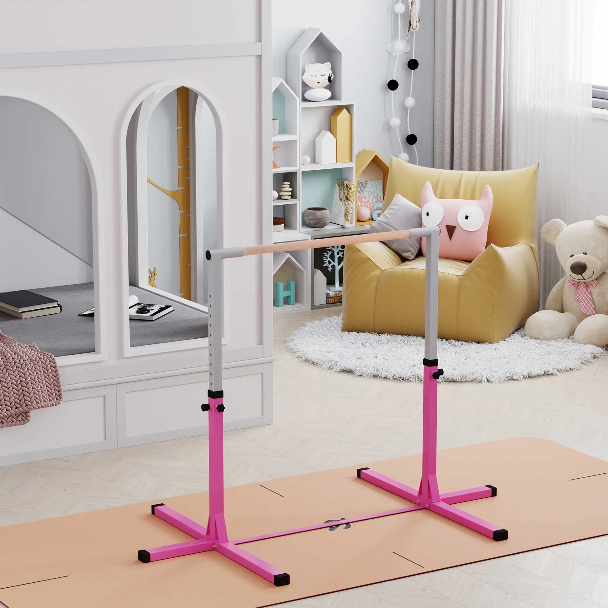 Kids Gymnastics Bar, 13-Level Adjustable Height, Pink Baby Gym & Playmats at Gallery Canada