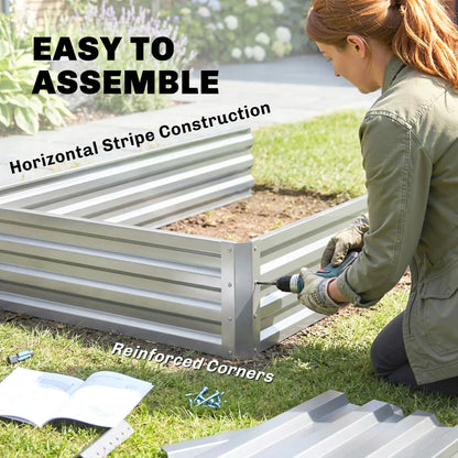 2 Tier Galvanized Raised Garden Bed, Steel Planter Box, 47" x 40" x 23", Silver Galvanized Planter Boxes at Gallery Canada