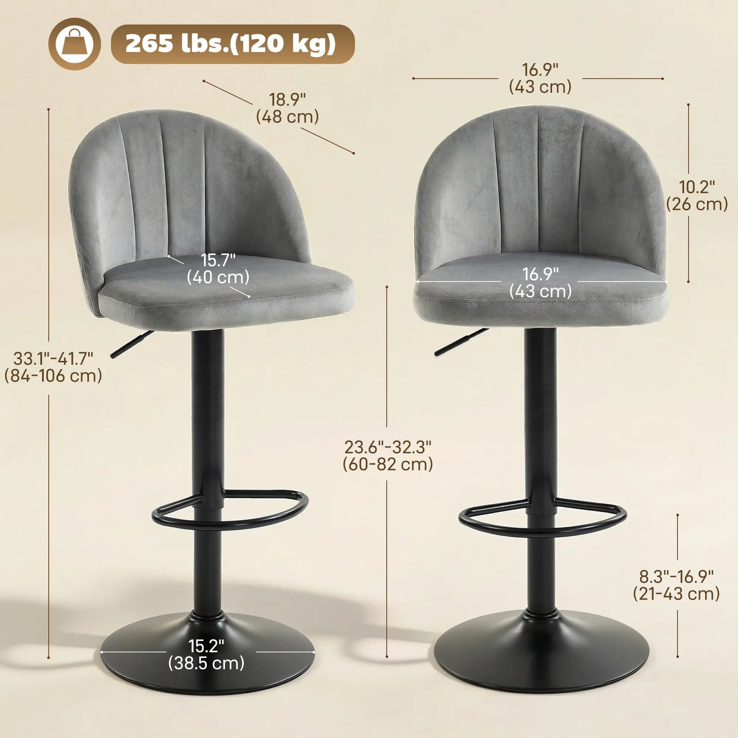 Swivel Counter Height Barstools Set of 2, Grey Bar Stools at Gallery Canada