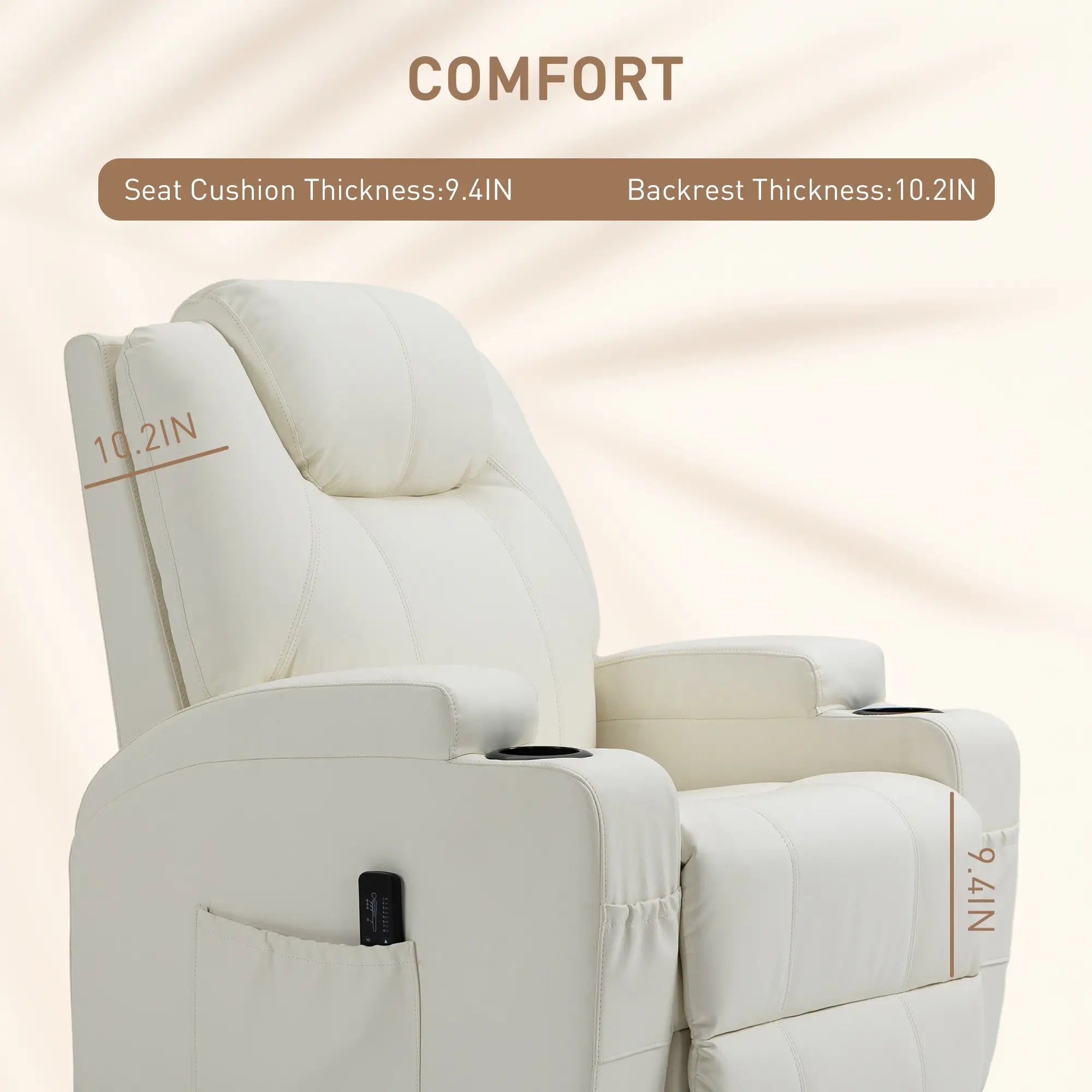 Massage Recliner Chair, Swivel Rocker, 8 Vibration Points, PU Leather, Cream White Massage Chairs at Gallery Canada