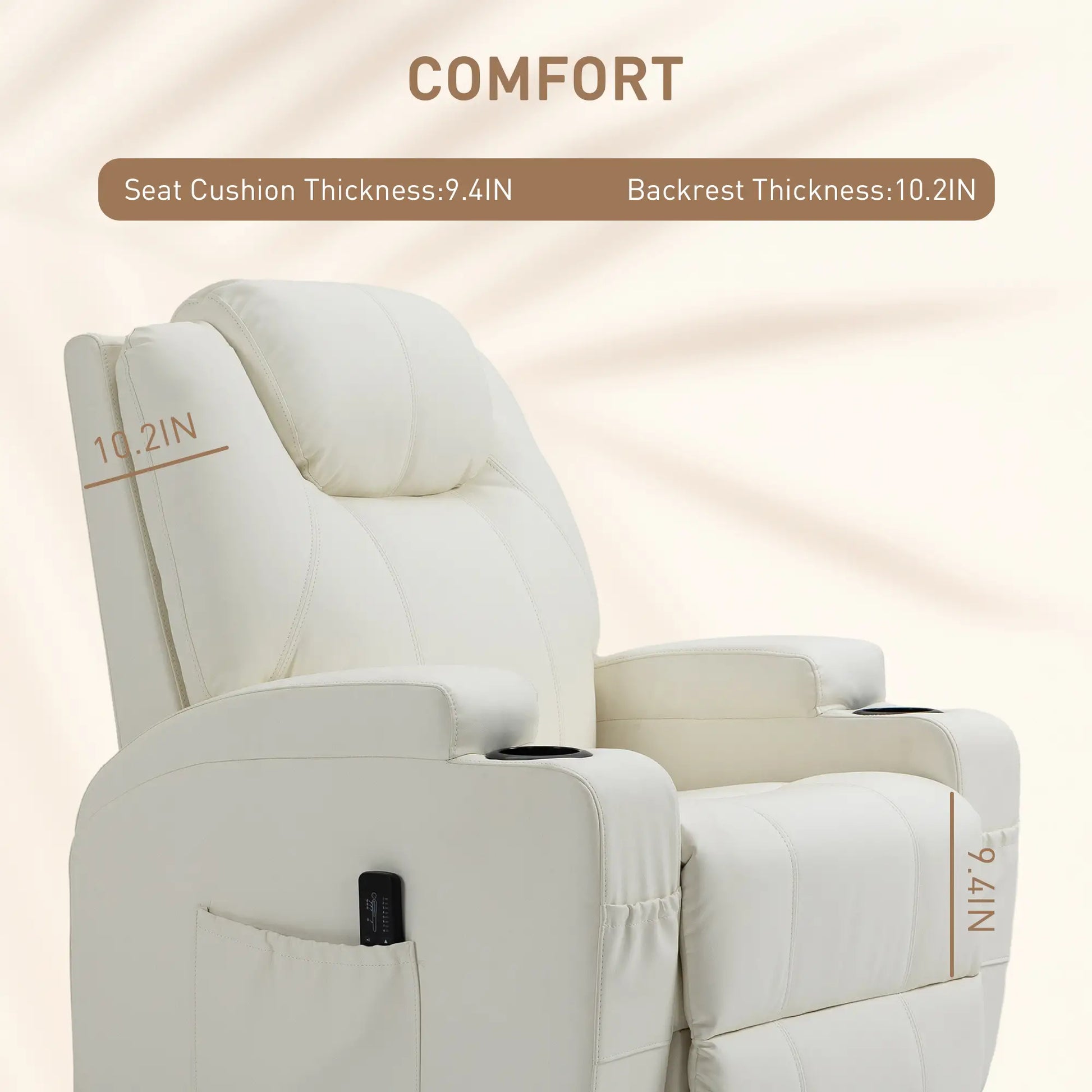 Massage Recliner Chair, Swivel Rocker, 8 Vibration Points, PU Leather, Cream White Massage Chairs at Gallery Canada