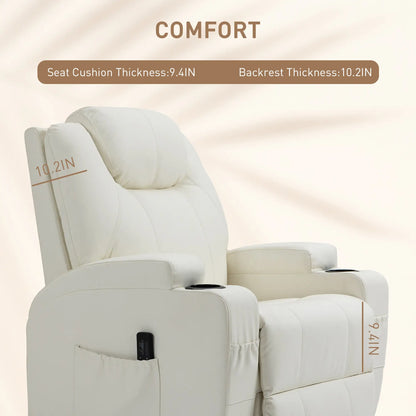 Massage Recliner Chair, Swivel Rocker, 8 Vibration Points, PU Leather, Cream White Massage Chairs at Gallery Canada