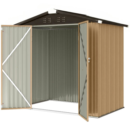 6.5' x 4' Outdoor Storage Shed, Metal Garden Shed, Yellow