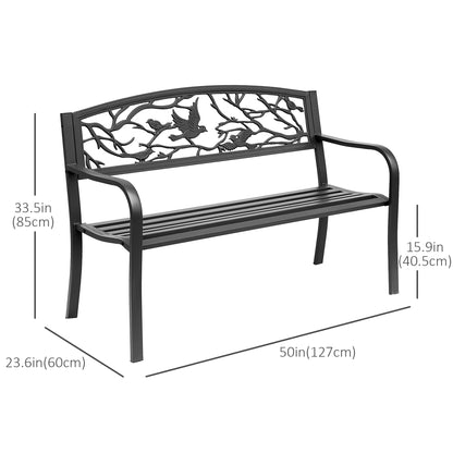 50" Garden Bench, Outdoor Loveseat, Vintage Bird Pattern, Cast Metal, Black Outdoor Benches at Gallery Canada