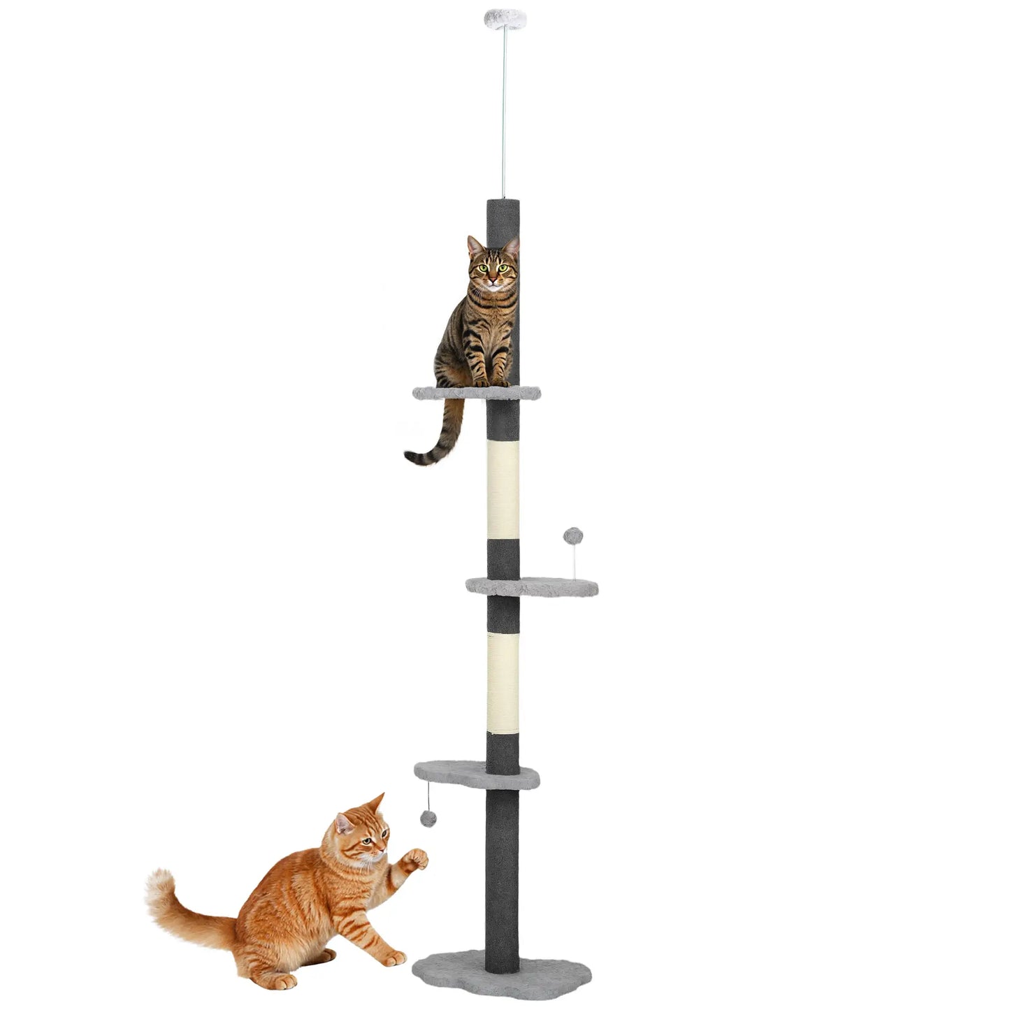 88.5"-100.5" Floor to Ceiling Cat Tree, Scratching Posts, Cloud Platforms, Dangling Balls, Grey Floor to Ceiling Cat Trees at Gallery Canada
