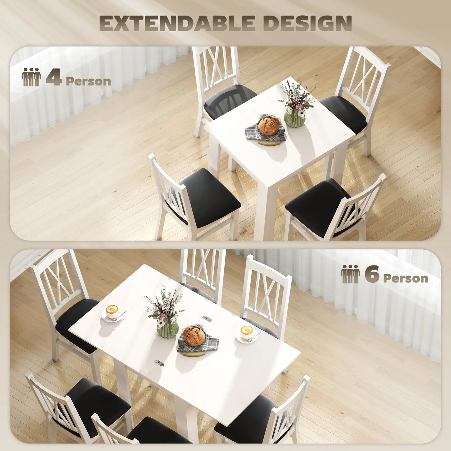 55" Extendable Dining Table for 4-6 Person, Kitchen Table, White Dining Tables at Gallery Canada