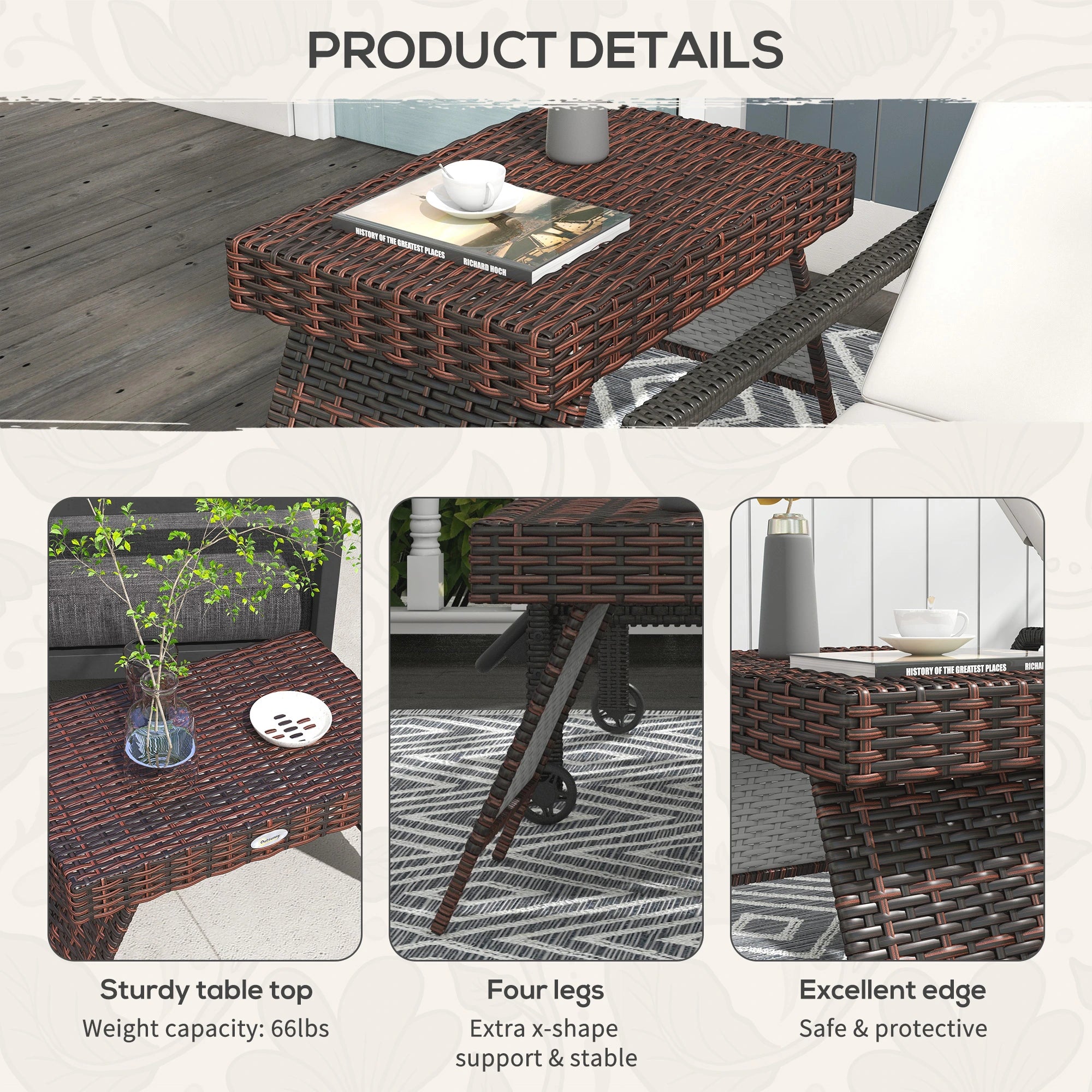 Outdoor Rattan Foldable End Table, Metal Frame, 24x24x18 in, Brown Patio Side Tables at Gallery Canada