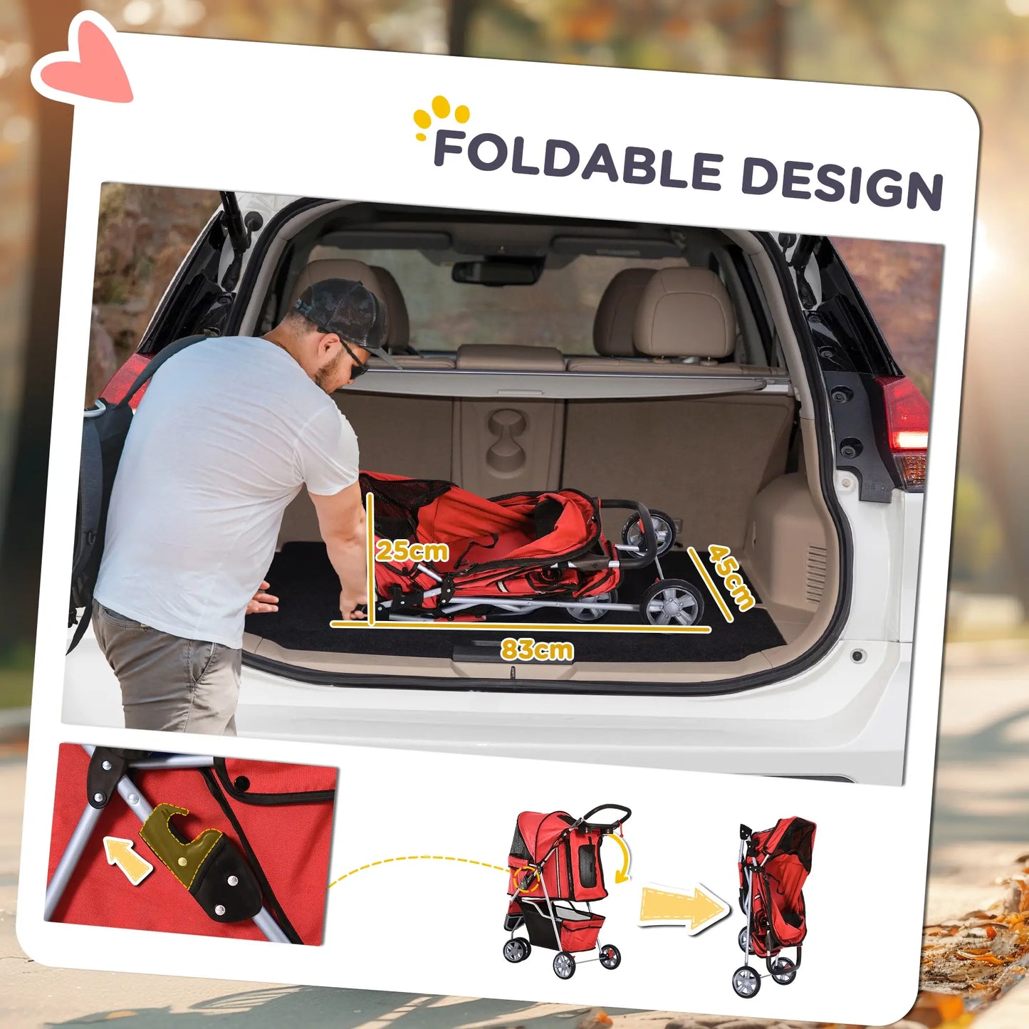 3 Wheel Foldable Dog Stroller, Storage Basket, Adjustable Canopy, Cupholder, Red Dog Bike Trailers & Strollers at Gallery Canada