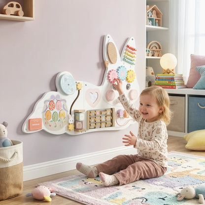 Easter Bunny Busy Board, Wall-Mounted Montessori Toy, White