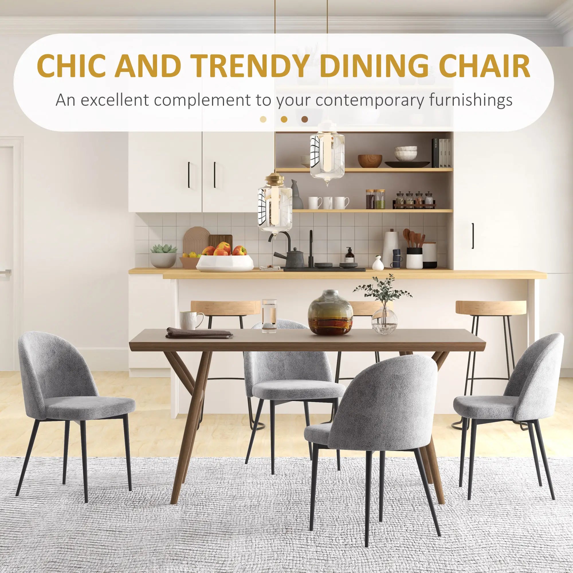 Modern Dining Chairs, Set of 4, Mid-Back Velvet Upholstery, Grey Dining Chairs at Gallery Canada
