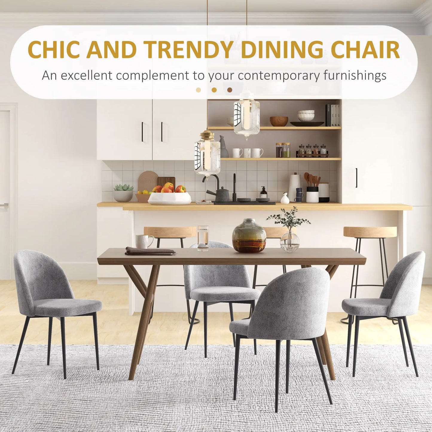 Modern Dining Chairs, Set of 4, Mid-Back Velvet Upholstery, Grey Dining Chairs at Gallery Canada