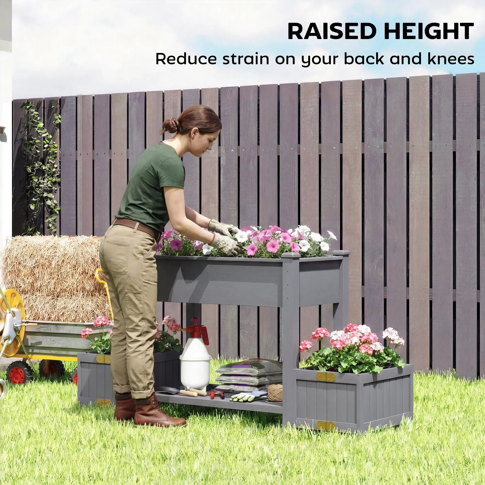 Wooden Raised Garden Bed, 2 Foldable Side Pots, Storage Shelf, Drainage Holes Elevated Garden Beds at Gallery Canada