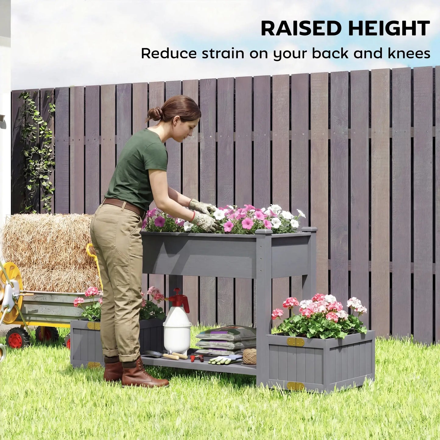Wooden Raised Garden Bed, 2 Foldable Side Pots, Storage Shelf, Drainage Holes Elevated Garden Beds at Gallery Canada
