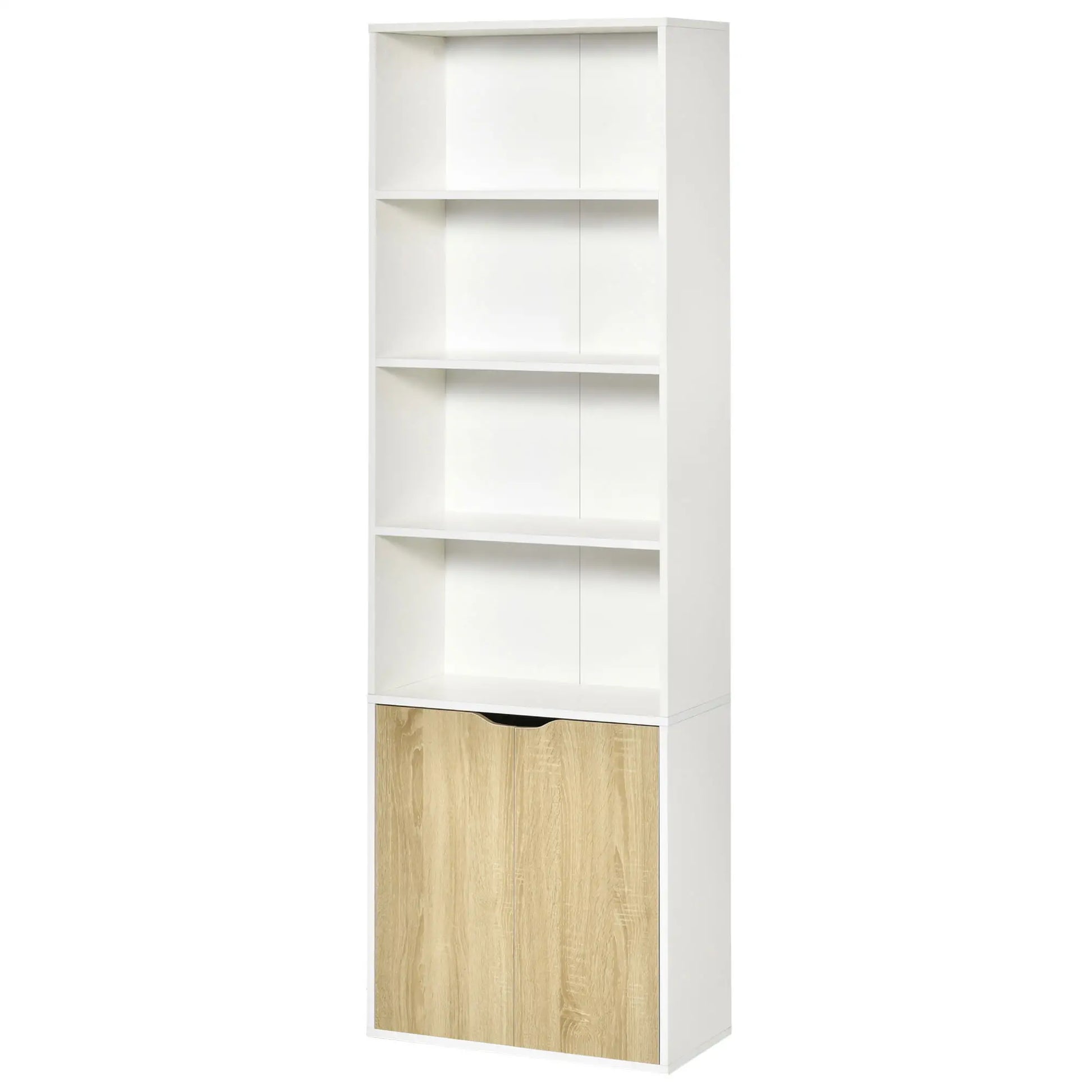 4-Tier Open Bookshelf with Doors, Home Office Storage Cabinet, Oak White Bookshelves at Gallery Canada