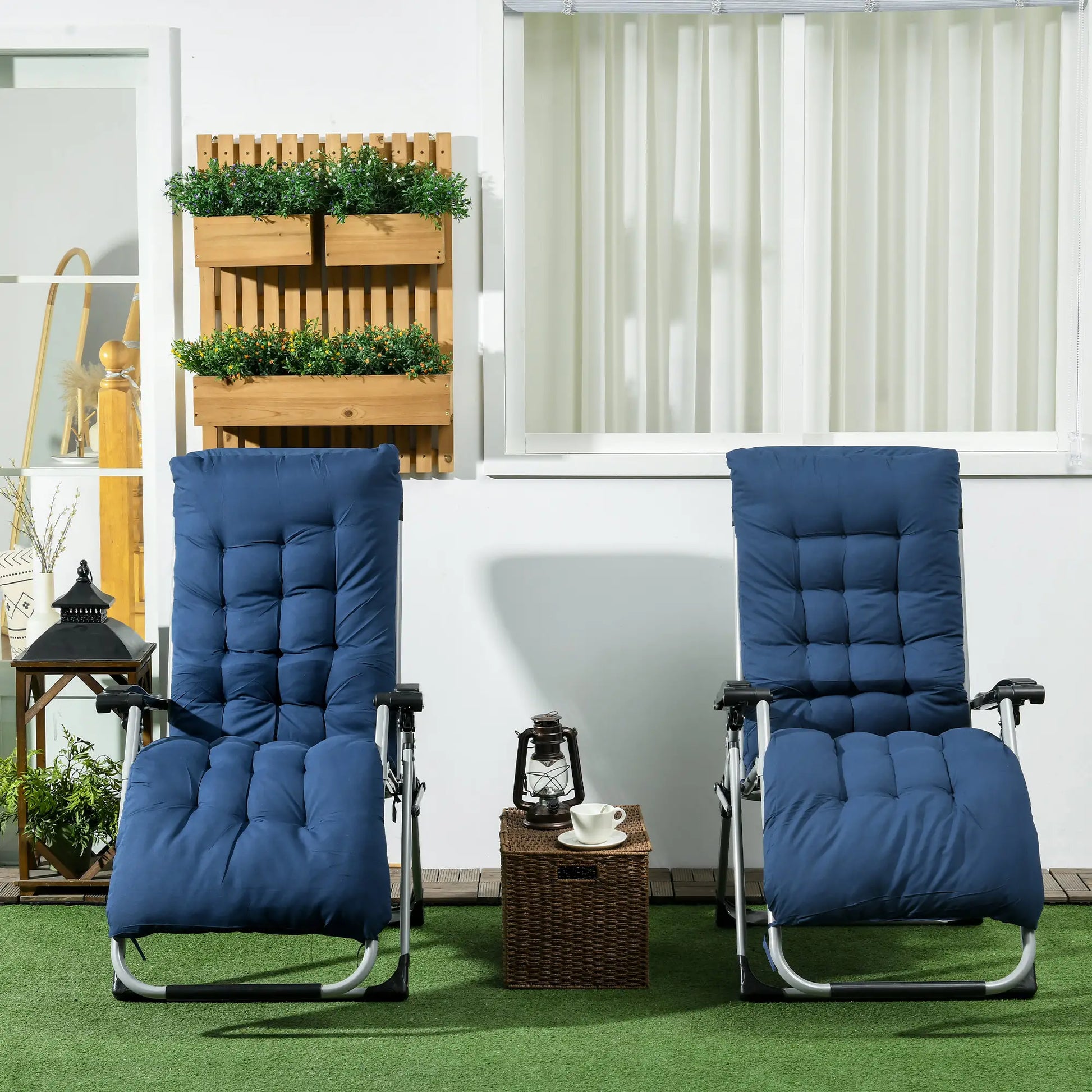 Folding Garden Chairs Set of 2, Reclining Zero Gravity, Dark Blue Lounger Chairs at Gallery Canada