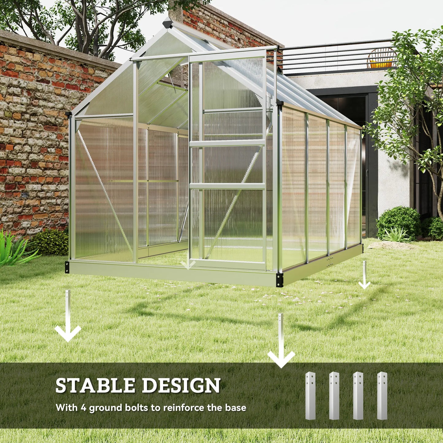 6' x 8' x 6.6' Polycarbonate Greenhouse, Walk-In Garden Kit, Silver Walk In Greenhouses at Gallery Canada