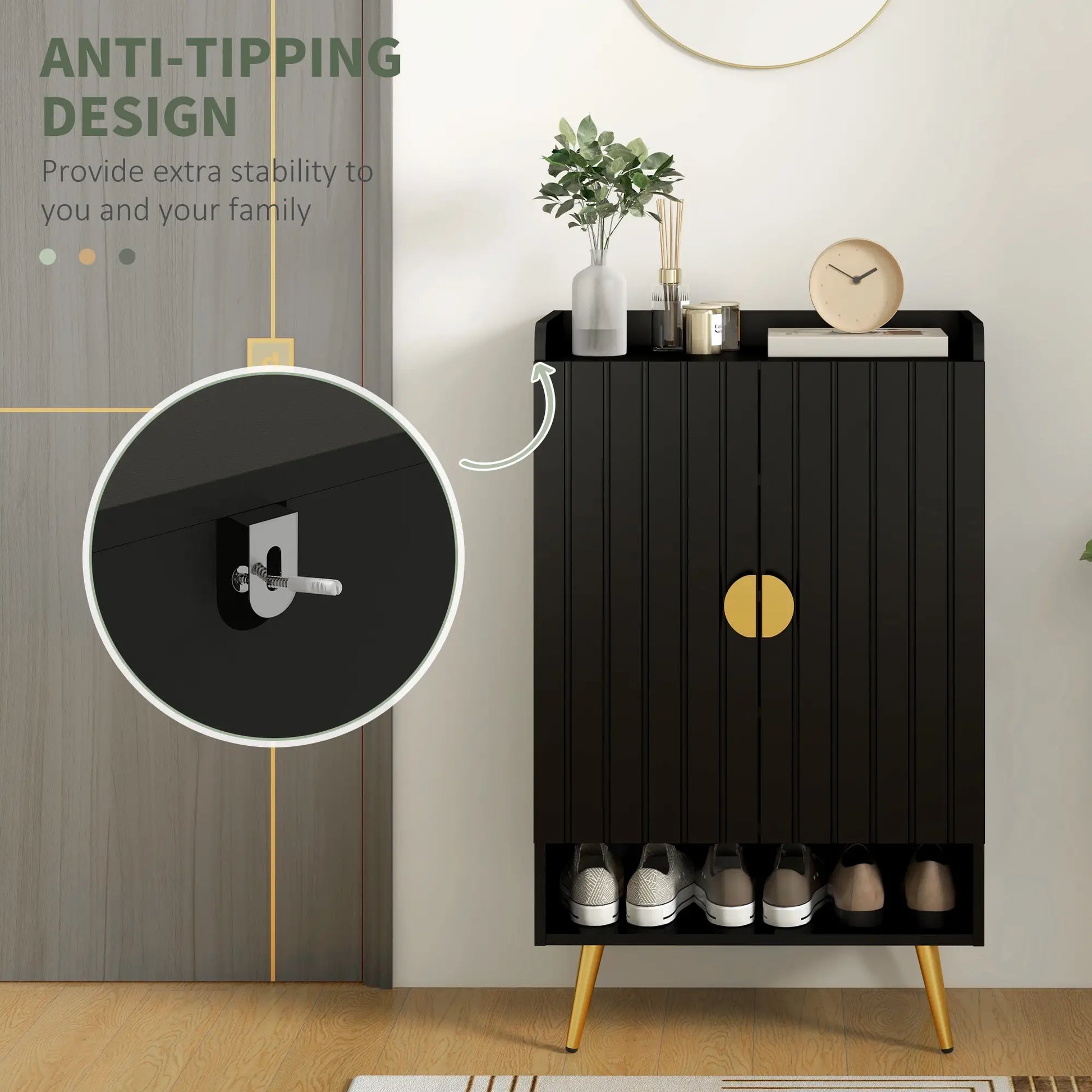 Narrow Shoe Storage Cabinet, Adjustable Shelves for 15 Pairs, Black Shoe Storage Cabinets & Racks at Gallery Canada