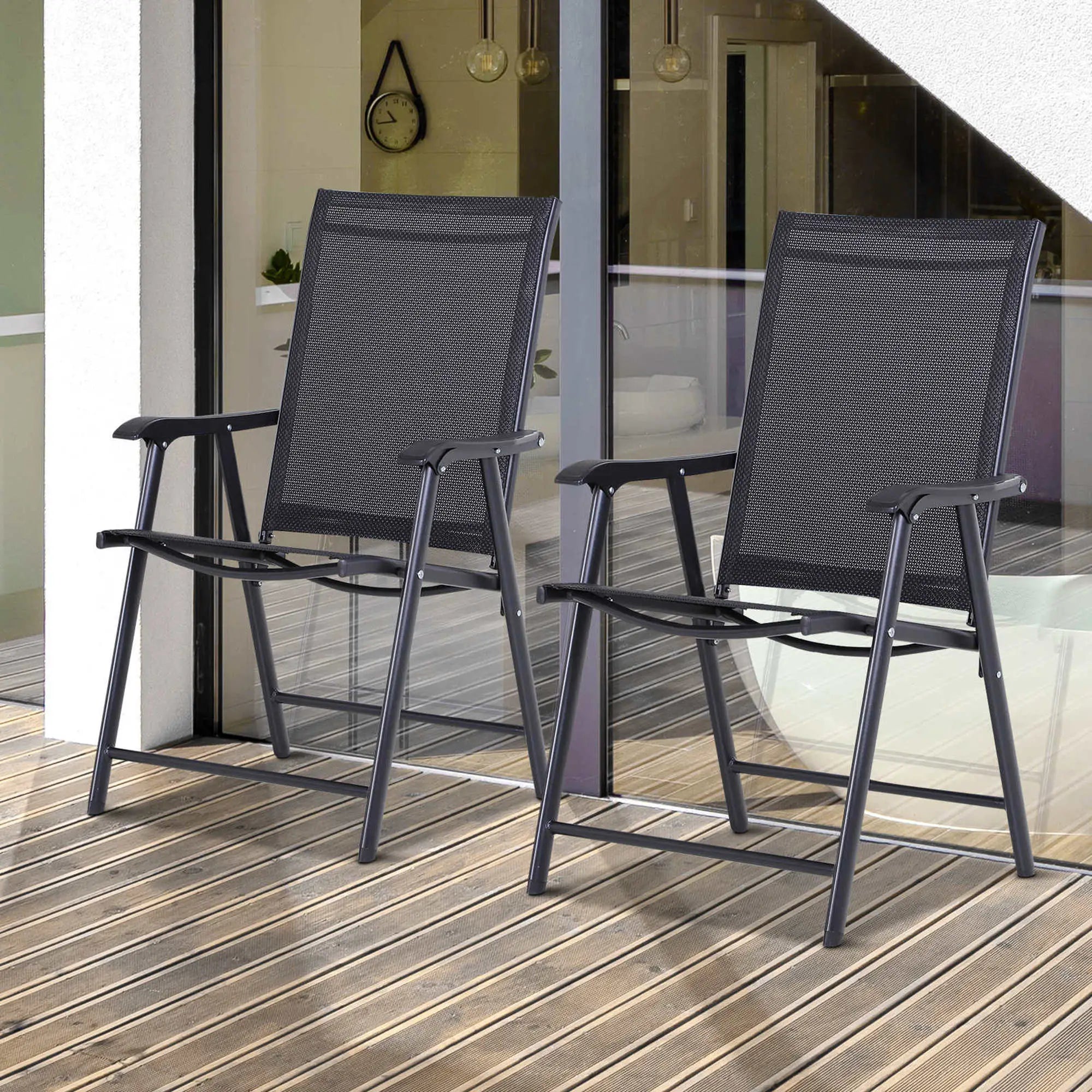 2-Piece Folding Dining Chair Set, Outdoor Furniture with Armrests, Black Patio Chairs at Gallery Canada