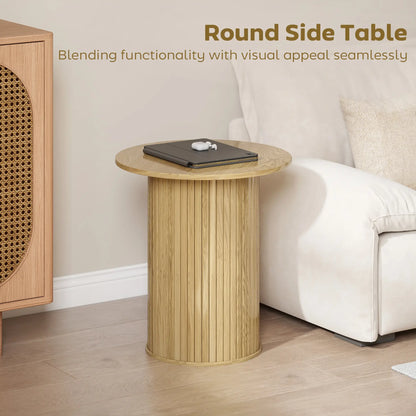 Round Side Table, Fluted Accent End Table, Narrow Nightstand, Oak Side Tables at Gallery Canada