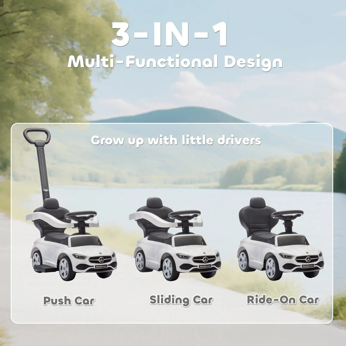 Mercedes-Benz 2-in-1 Toddler Push Car, White Push Cars for Toddlers at Gallery Canada