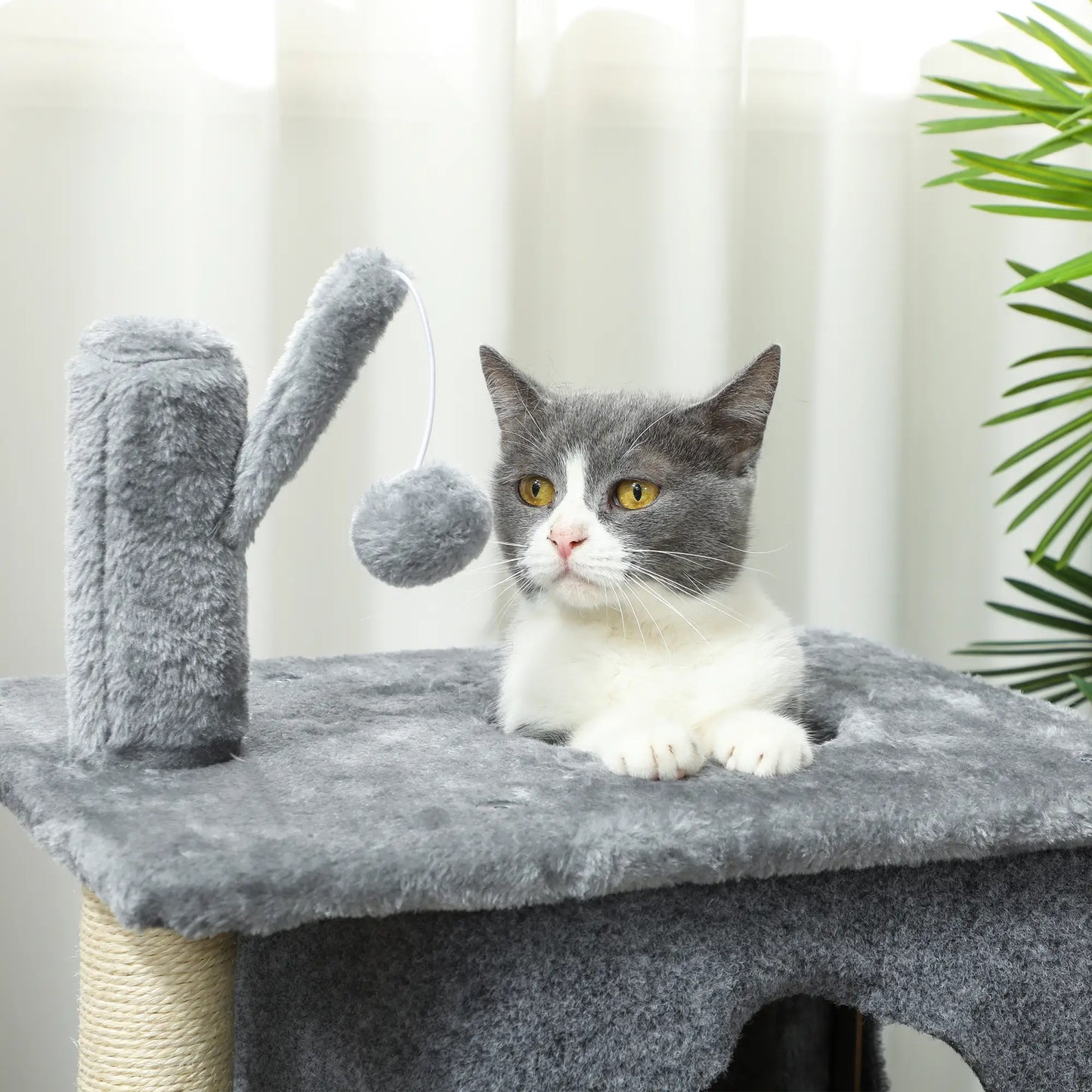 31.5" Cat Tree, Multi-Level Tower with 2 Condos, Soft Plush Perches, Grey Cat Trees at Gallery Canada