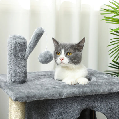 31.5" Cat Tree, Multi-Level Tower with 2 Condos, Soft Plush Perches, Grey Cat Trees at Gallery Canada