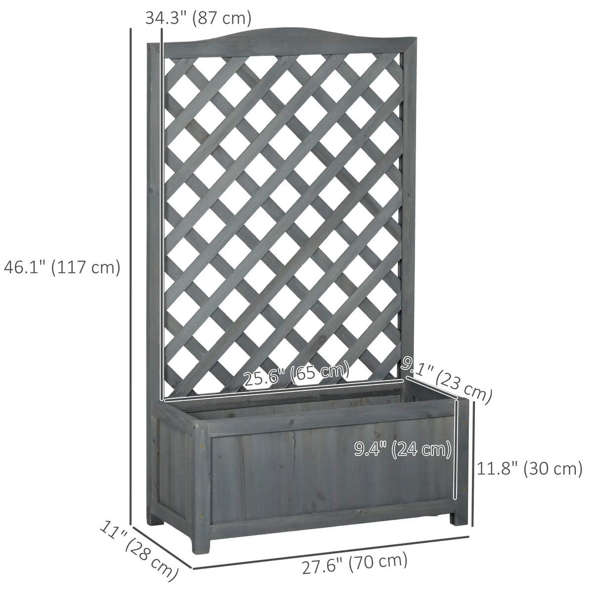 Wood Planter With Trellis, Raised Garden Bed, 28" x 11" x 46", Grey Wooden Planter Boxes at Gallery Canada