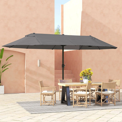 15' Double-Sided Patio Umbrella, Sun Shelter Canopy, Grey