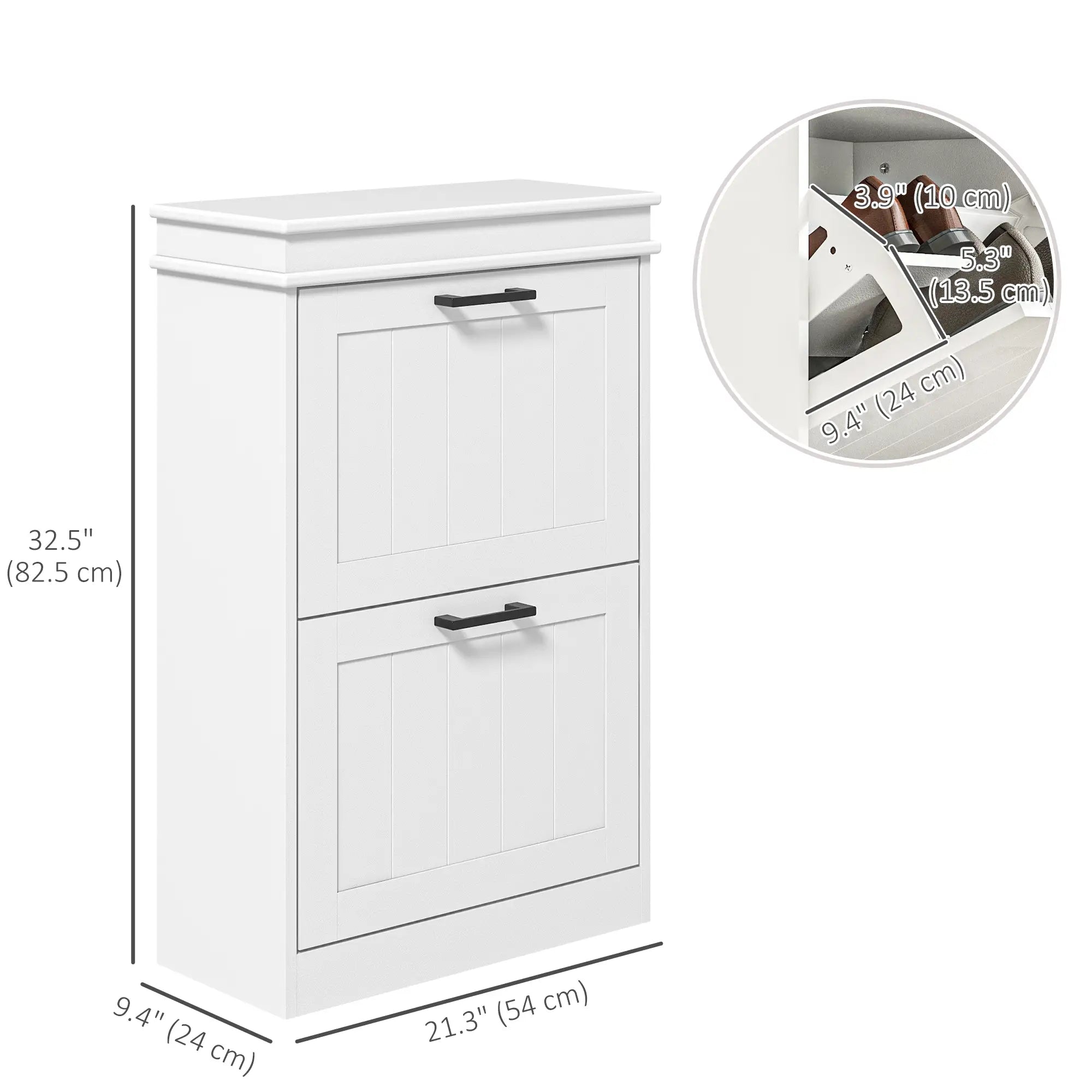 Shoe Storage Cabinet, 2 Flip Drawers, Adjustable Shelves, 10 Pairs, White Shoe Storage Cabinets & Racks at Gallery Canada