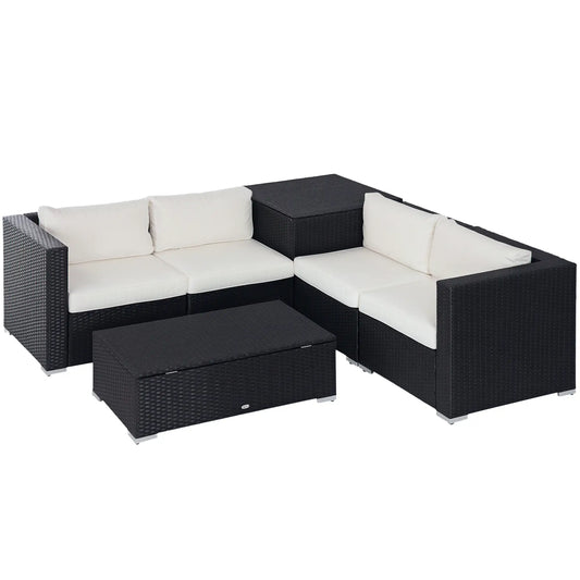 6-Piece Patio Furniture Set with Cushion, PE Rattan Wicker Sectional Sofa, Storage Table, Beige Patio Furniture Sets Black at Gallery Canada