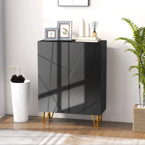 Narrow Shoe Storage Cabinet, Adjustable Shelves, High Gloss, Black