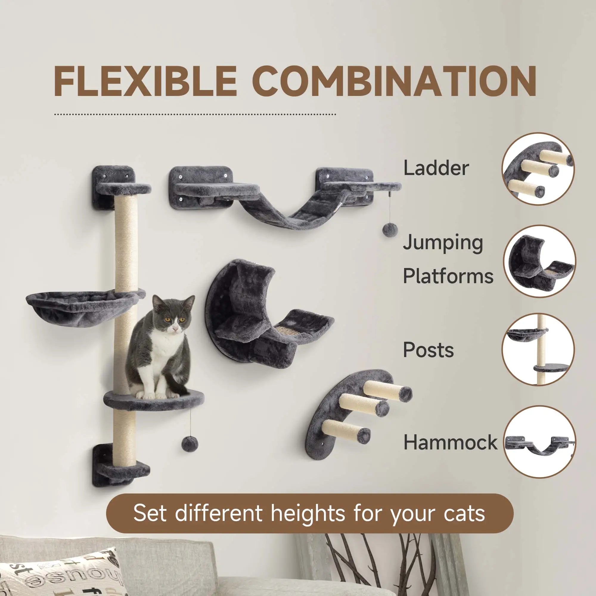 Cat Wall Shelf, Scratching Post, Play Balls, Platforms, Dark Grey Cat Climbing Wall at Gallery Canada