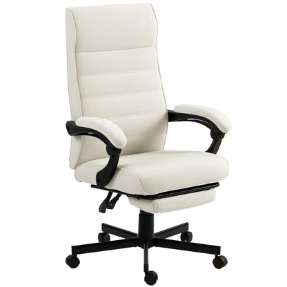 Fauteuil pivotant inclinable à dossier haut, hauteur réglable, repose-pieds, blanc crème