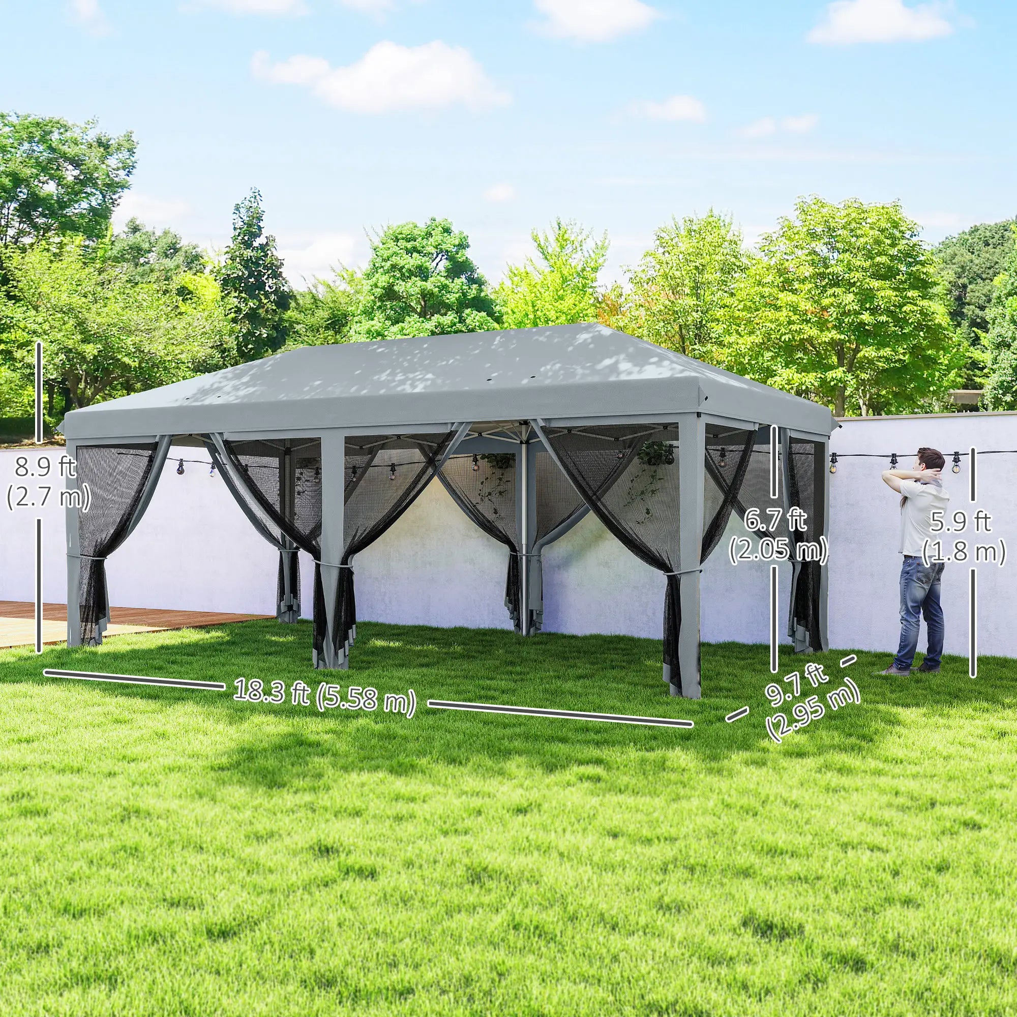 10' x 20' Pop Up Canopy Tent Gazebo, Removable Mesh Sidewall, Carry Bag, Grey Pop Up Canopies at Gallery Canada