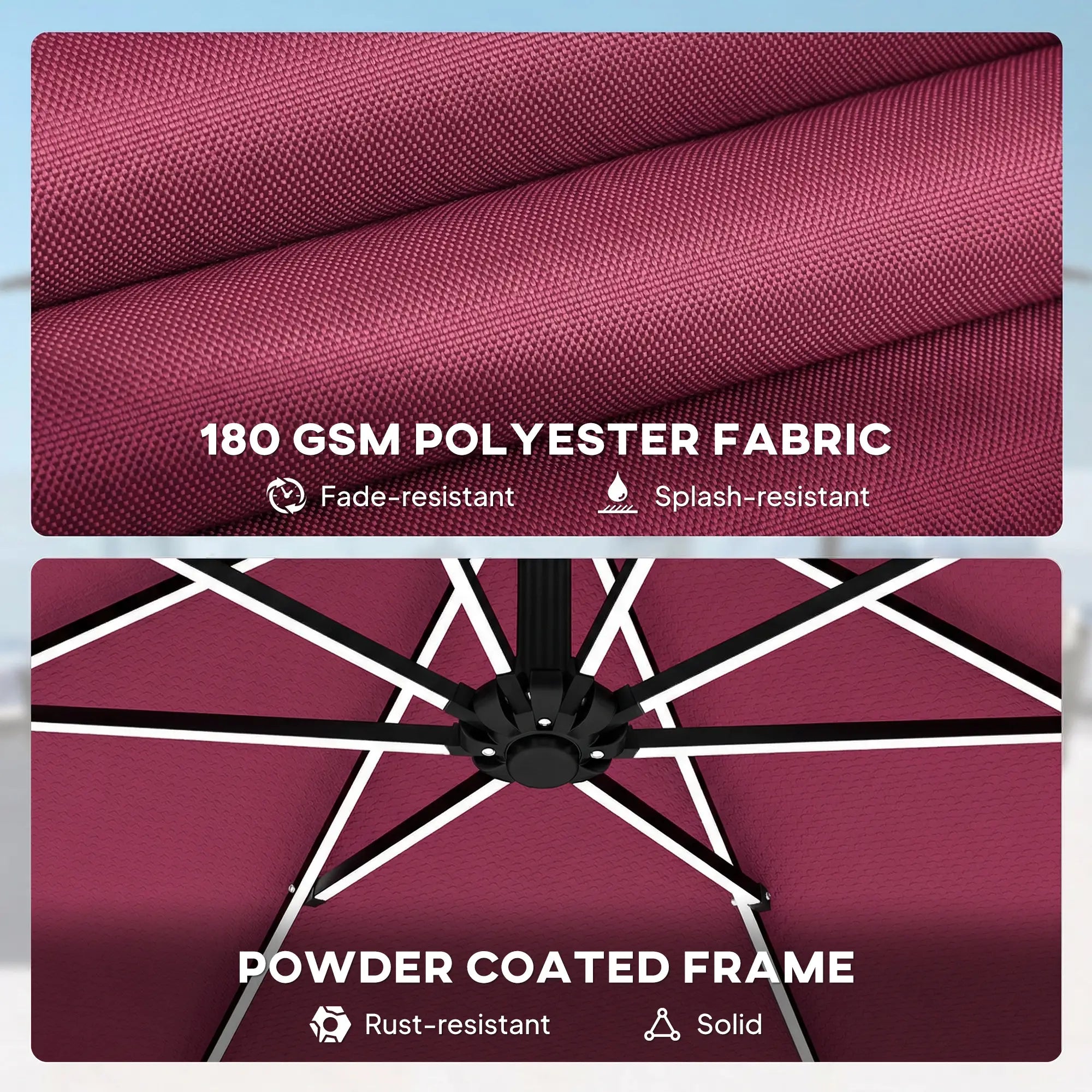 10 ft Offset Patio Umbrella, Solar Light, 360° Rotation, Tilt, Wine Red Offset Cantilever Umbrellas at Gallery Canada