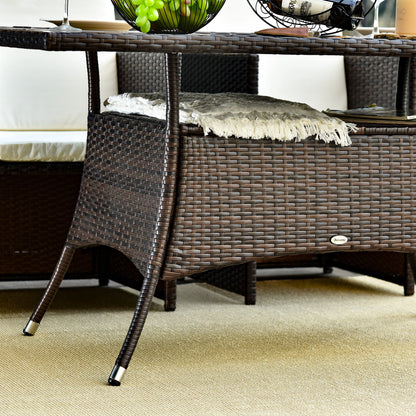Rattan Dining Table with Glass Top, Storage Shelf, 59" x 34" x 29", Brown Patio Dinning Tables at Gallery Canada