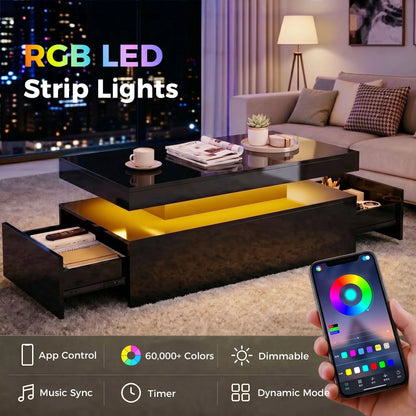 2-Tier LED Coffee Table With Storage, Black Coffee Tables at Gallery Canada