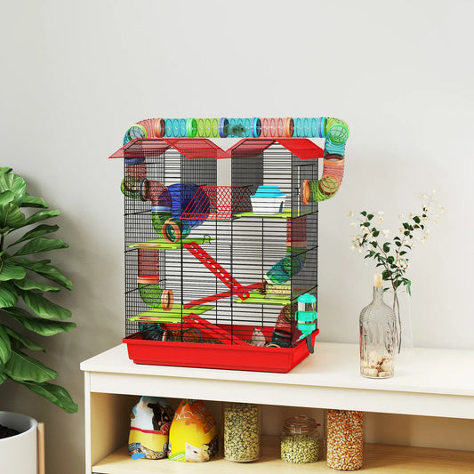 18.5" Hamster Cage, 5 Tiers, With Tunnel Tube System, Red Hamster Cages Red, Black at Gallery Canada