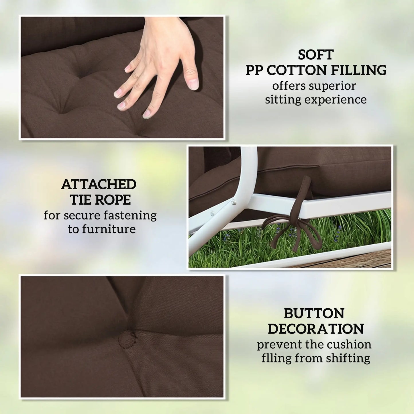 2 Seater Garden Bench Cushion, 47" x 43" x 4", Coffee Patio Chair Cushions at Gallery Canada