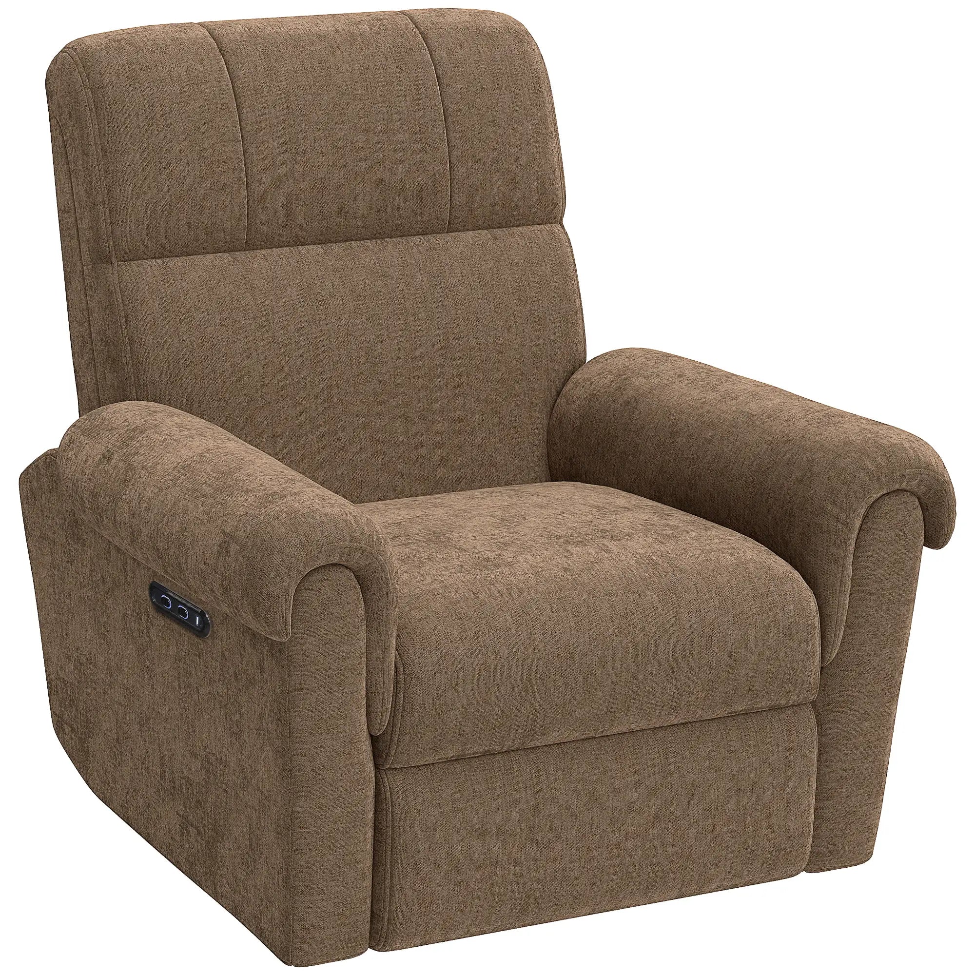 Power Recliner Chair, Fabric Upholstered, USB Ports, Swivel Rocking, Footrest Sofas & Reclining Chairs Dark Brown at Gallery Canada