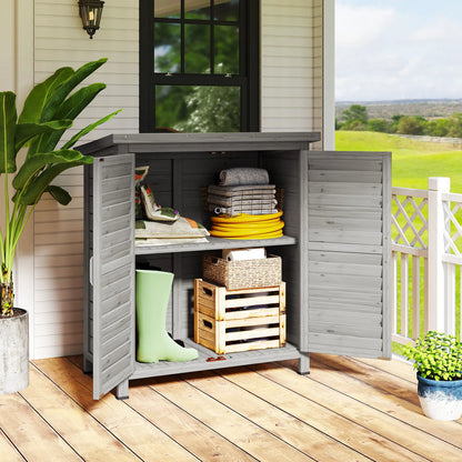 Wooden Garden Storage Shed, 2 Door, 34" x 18" x 38", Grey