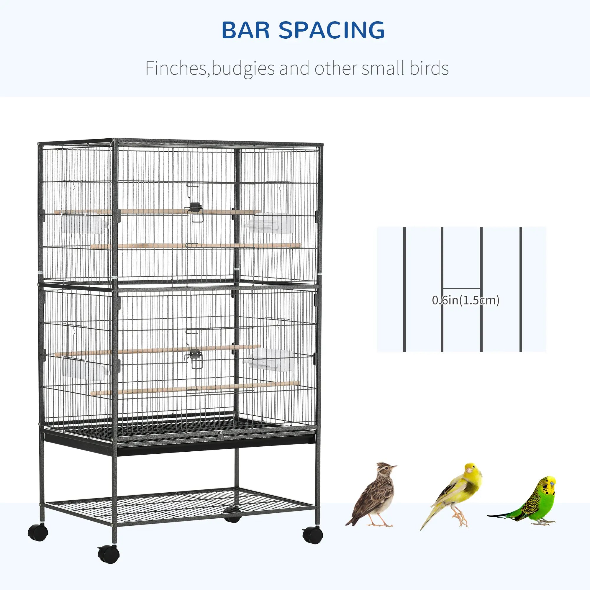 52'' Large Rolling Bird Cage, Storage Shelf, Wood Perch, Dark Grey Bird Cages at Gallery Canada