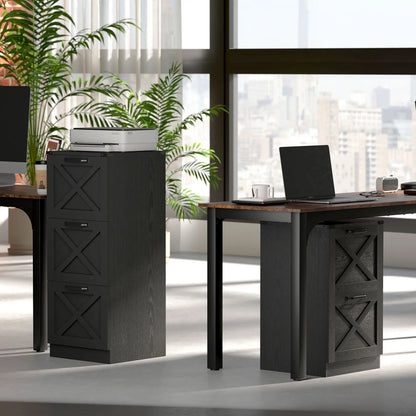 3 Drawer File Cabinet, Vertical Farmhouse, Letter/A4 Size, Black