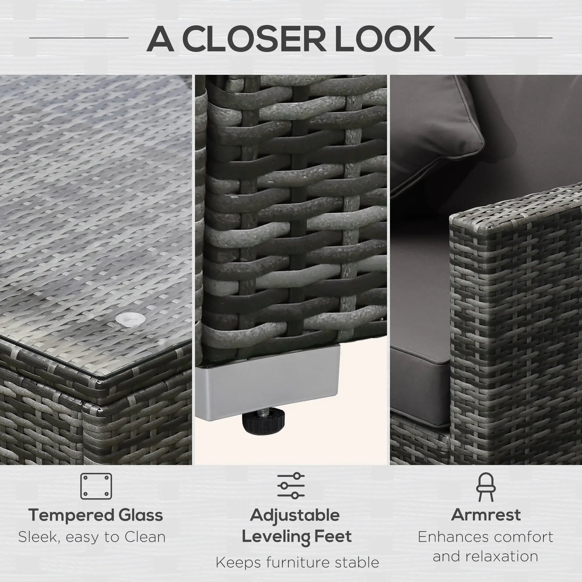 6-Piece Outdoor PE Rattan Sofa Set, Thick Cushions, Glass Top Table, Charcoal, Mixed Grey Patio Furniture Sets at Gallery Canada