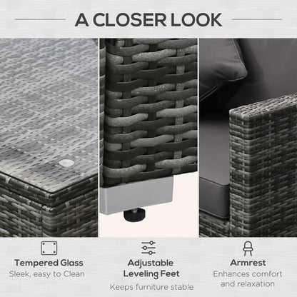 6-Piece Outdoor PE Rattan Sofa Set, Thick Cushions, Glass Top Table, Charcoal, Mixed Grey Patio Furniture Sets at Gallery Canada