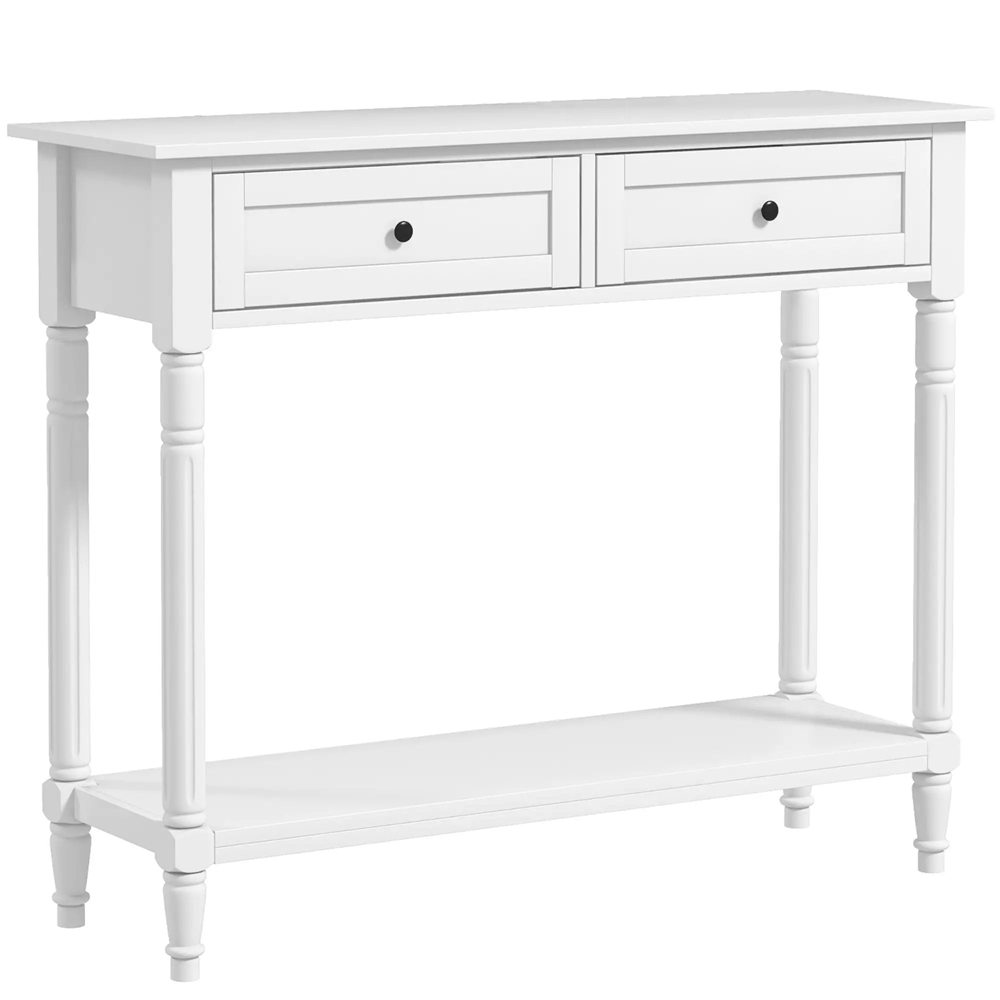 Modern Hallway Console Table, 2 Drawers, Storage Shelf, Turned Legs, White Console Tables at Gallery Canada