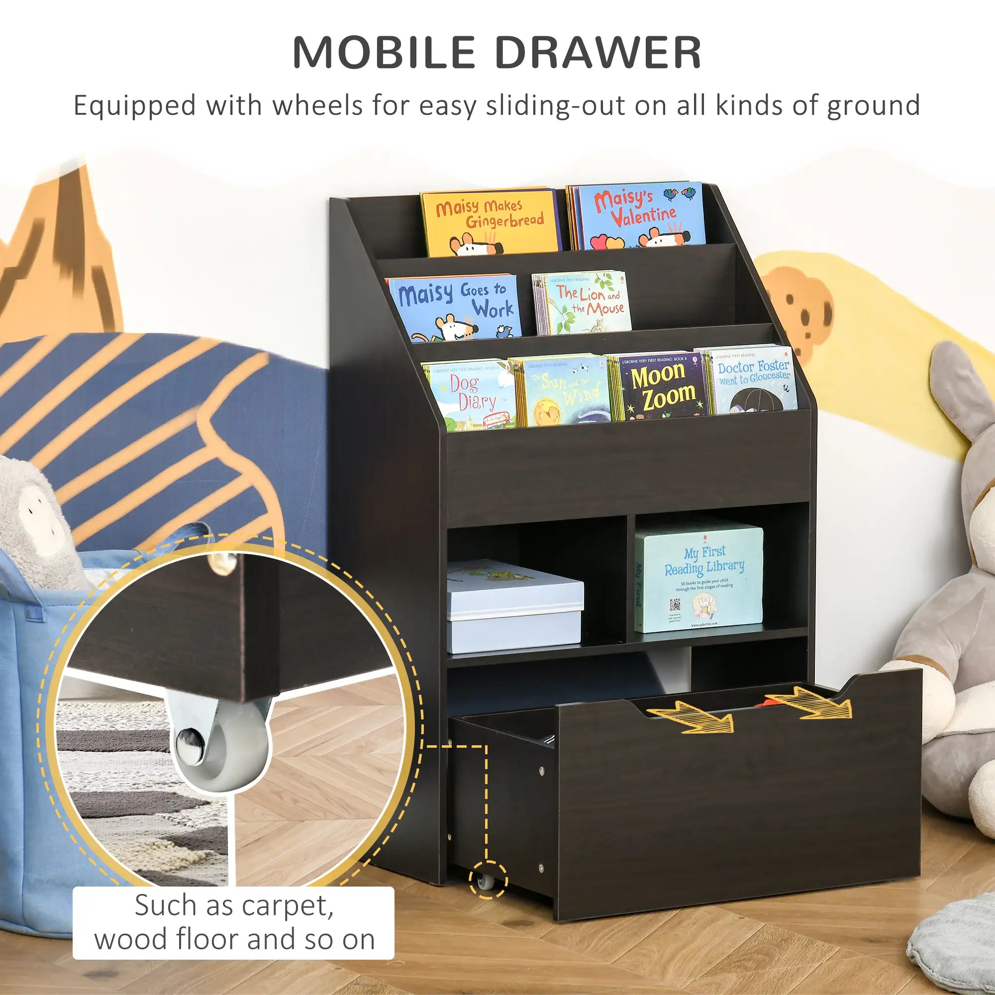 Kids Bookcase, Multi-Shelf Organizer with Drawer, Brown Baby & Kids Storage at Gallery Canada