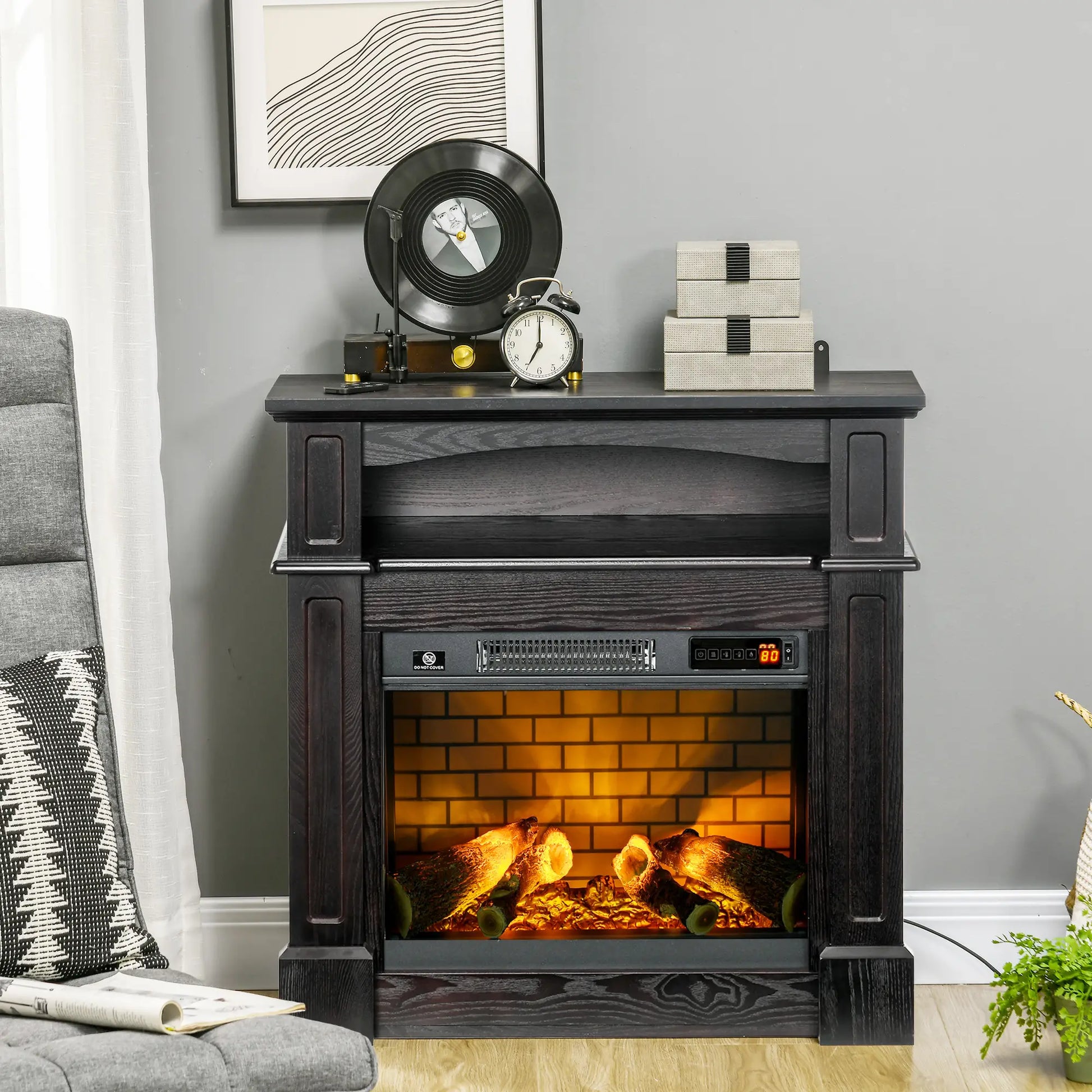 Electric Fireplace With Mantel, Freestanding Heater, 700W/1400W, Brown Electric Fireplaces at Gallery Canada