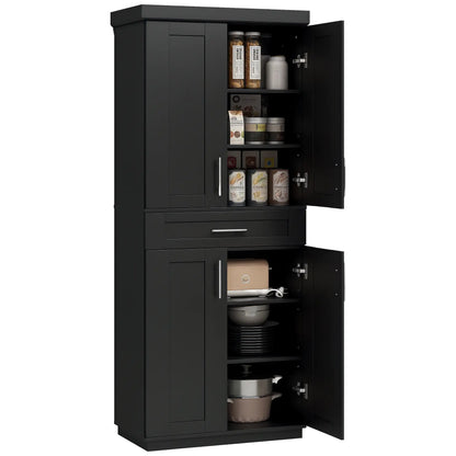 72 Storage Cabinet, 4 Doors, Drawer, 3 Adjustable Shelves, Black Kitchen Pantry Cabinets at Gallery Canada